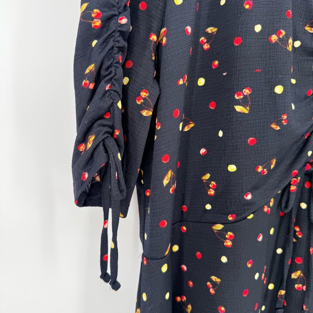 LC Lauren Conrad Black Cherry Print Dress XL Ruched Mini Rockabilly Retro Pinup - Picture 7 of 14